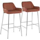Daniella 30" Bar Stool in Camel Leatherette & Chrome Metal (Set of 2)